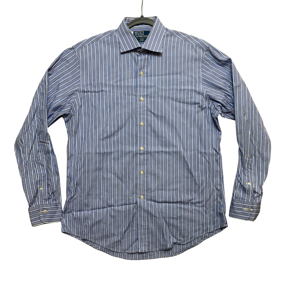 Polo Ralph Lauren Shirt Mens 16.5 Blue Regent Custom Fit Striped Button Up